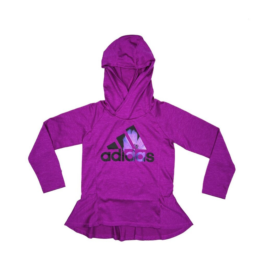 Adidas Girls' Lightweight Hoodie Purple Floral Logo Peplum Size 5 - NWOT